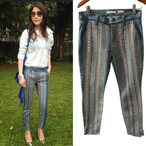 $425 7 FOR ALL MANKIND 28 MALHIA KENT THE SIDE ZIP PIECED BLUE SILVER CHEV